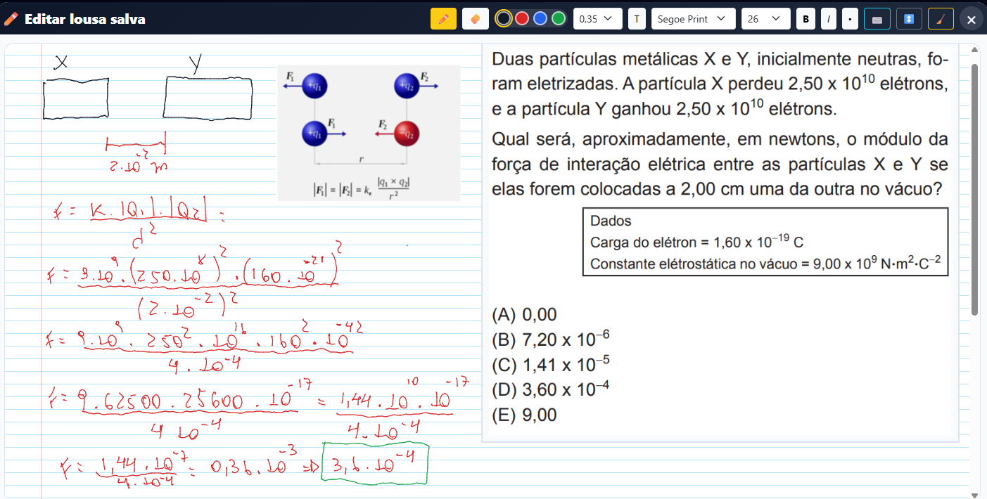 Exemplo de resolução de Eletrostática usando a lousa digital da Petro Questões